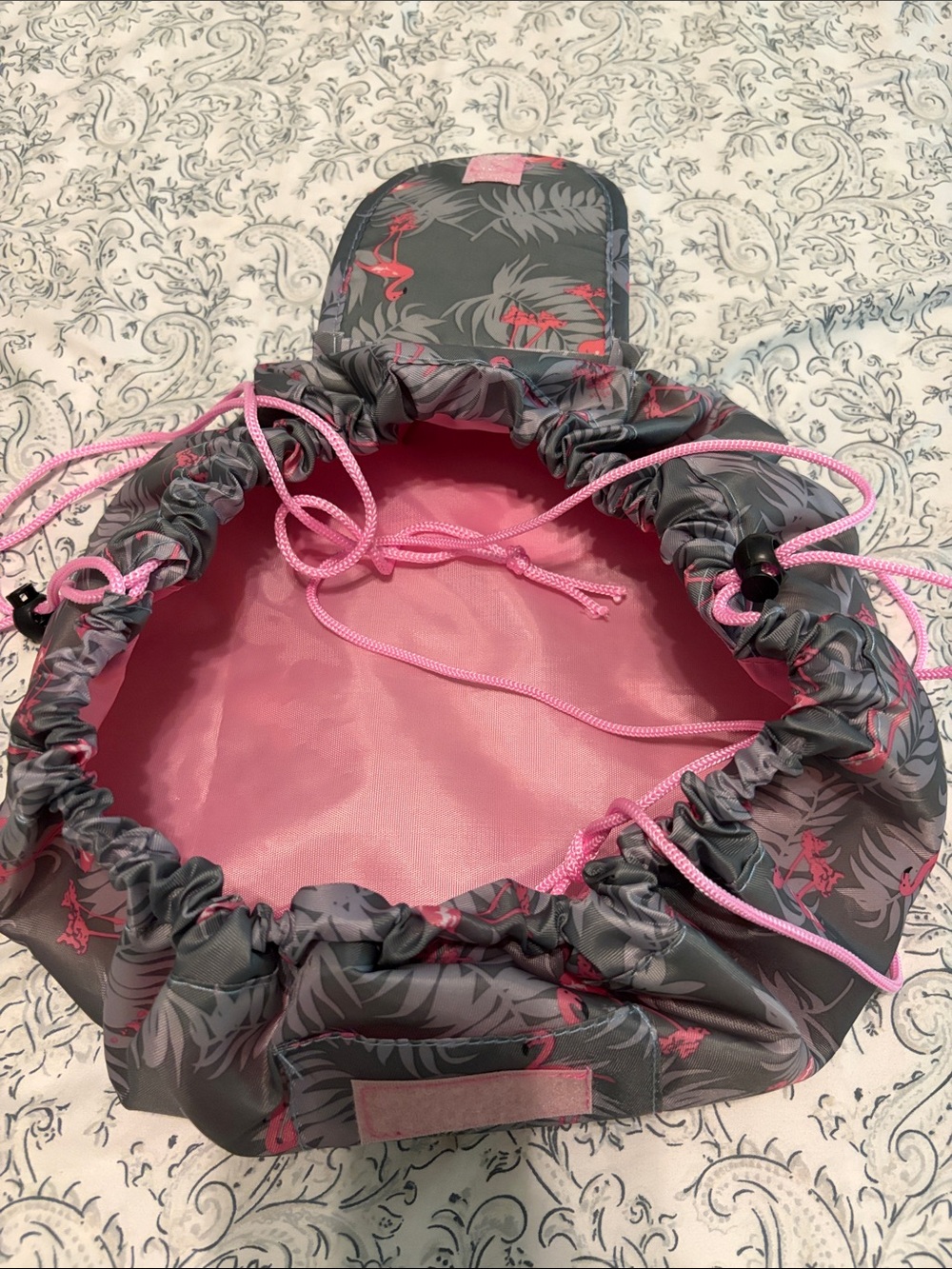 Pink & Gray Drawstring Makeup Bag